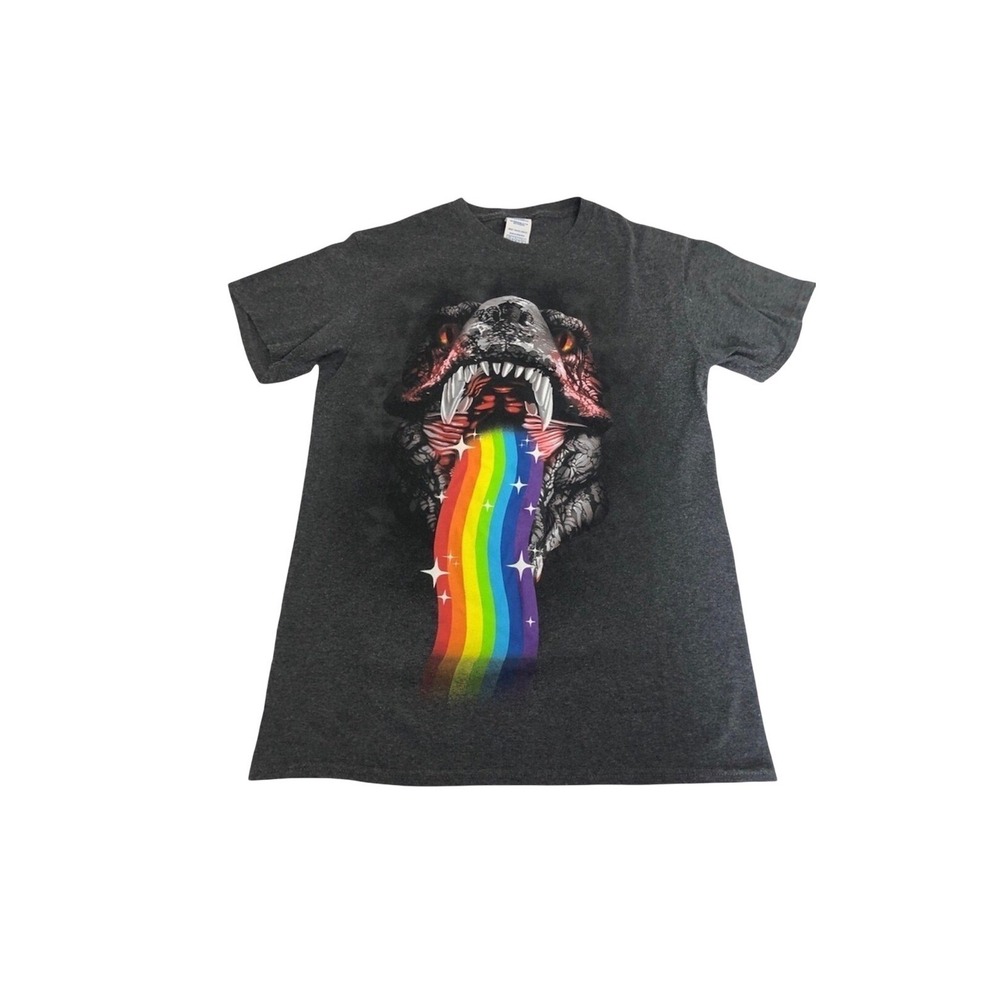 Women's graphic‎ T dinosaur throwing up rainbow S